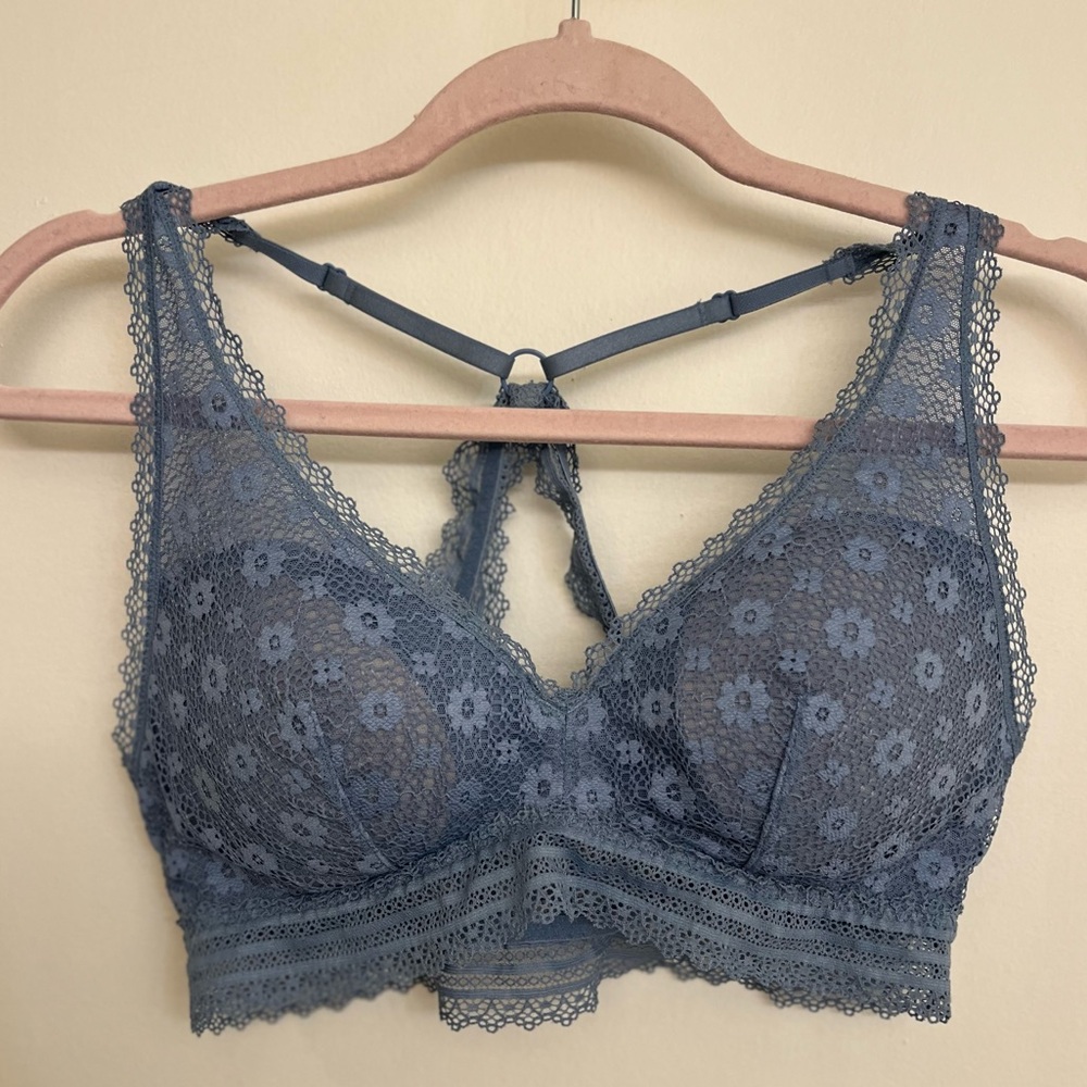 Victoria's Secret Floral Lace Racerback Bralette in Blue